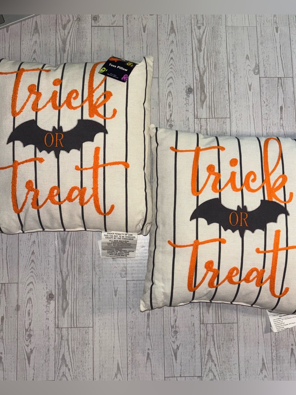 🎃 Set of 2 Halloween Trick or Treat Throw Pillows 14x14 NWT